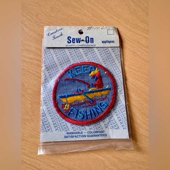 Vintage Accessories - 70s Vintage Keep Fishing Sew on Patch